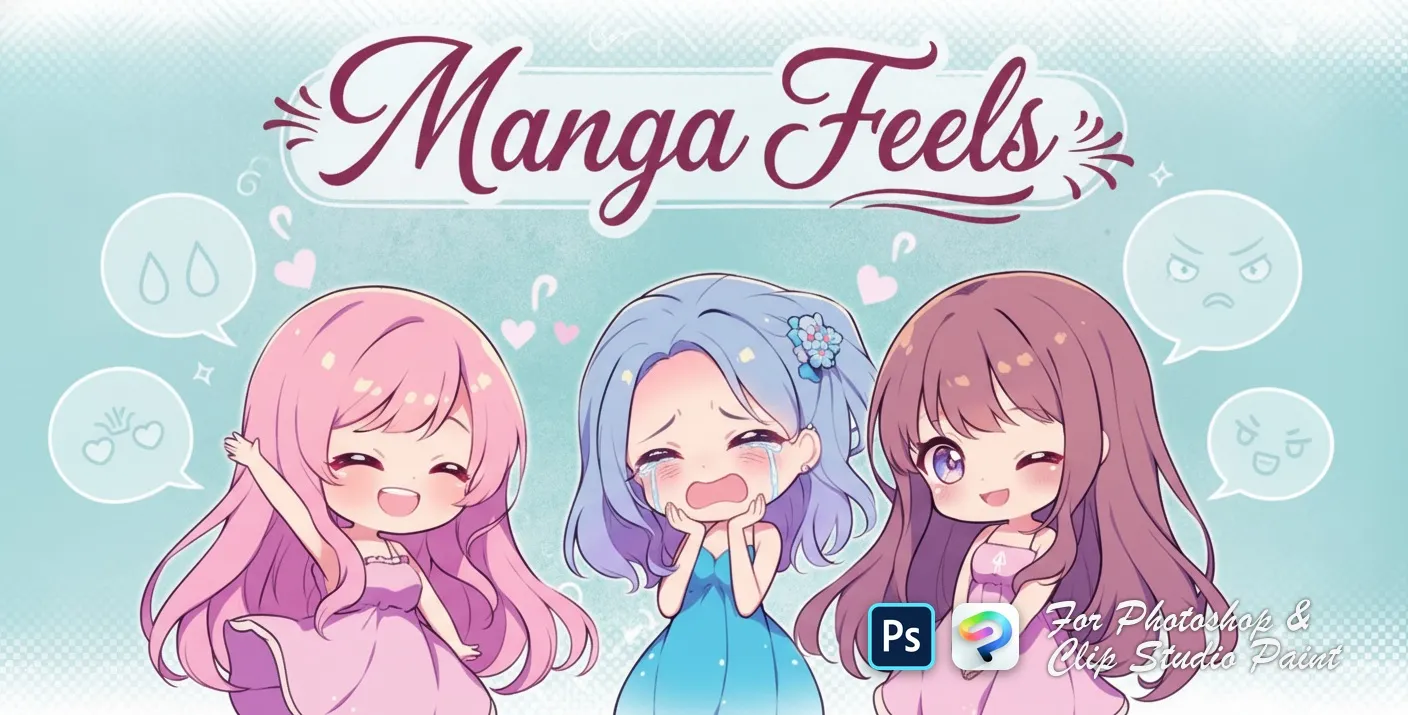 Manga Feels Photoshop & Clip Studio Paint brush set cover