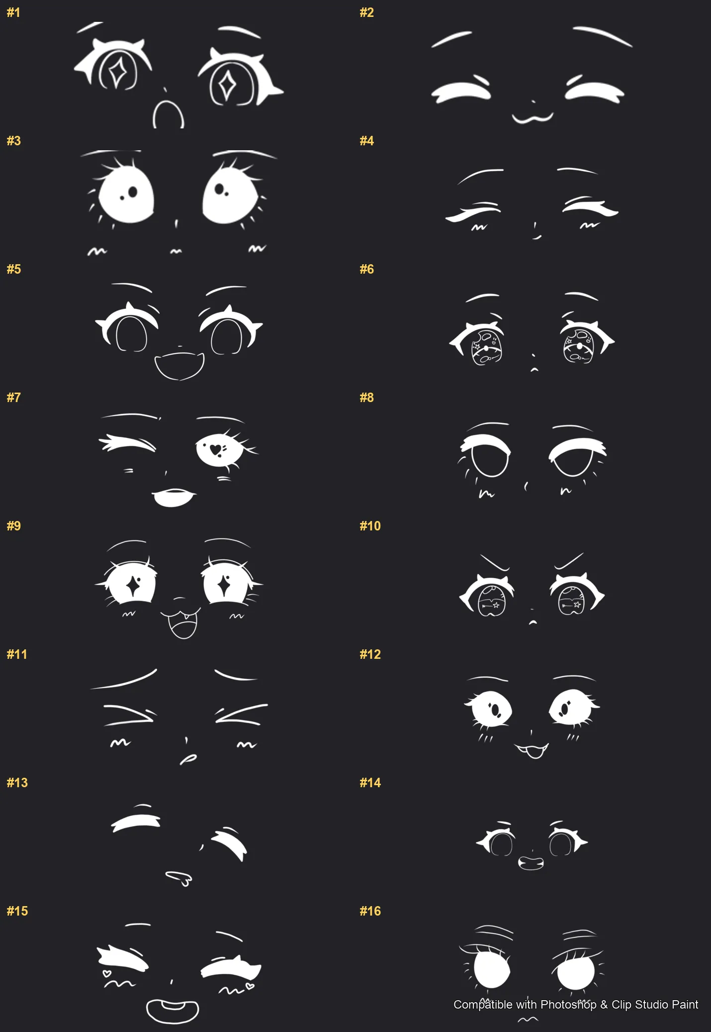 Manga Feels Photoshop & Clip Studio Paint brushes overview sheet 1