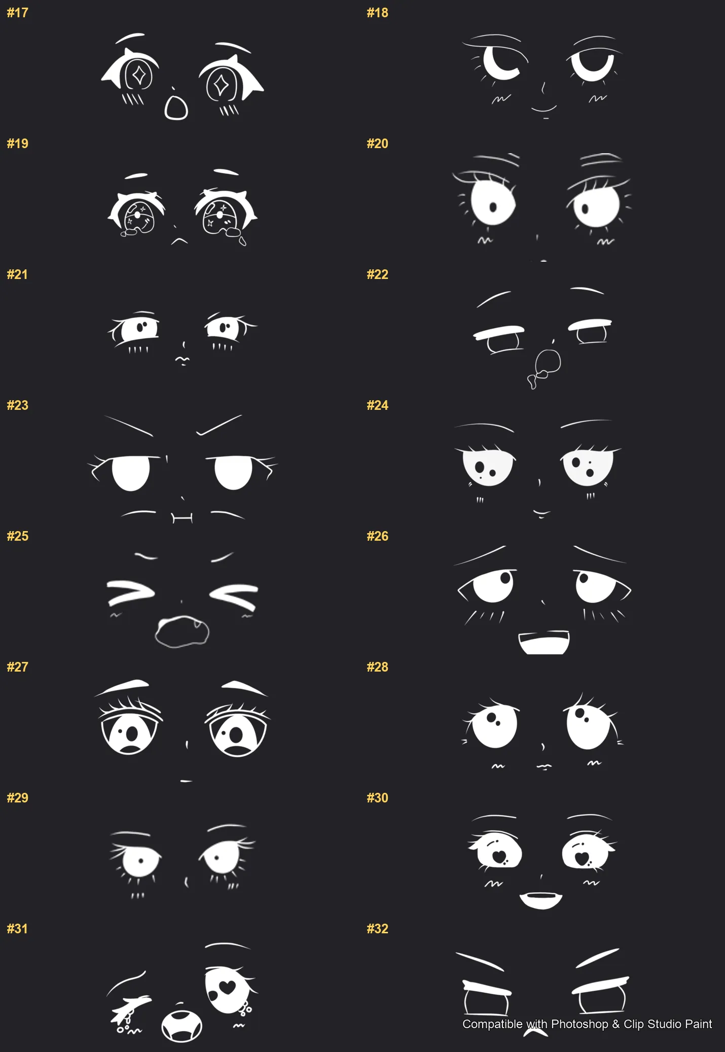 Manga Feels Photoshop & Clip Studio Paint brushes overview sheet 2