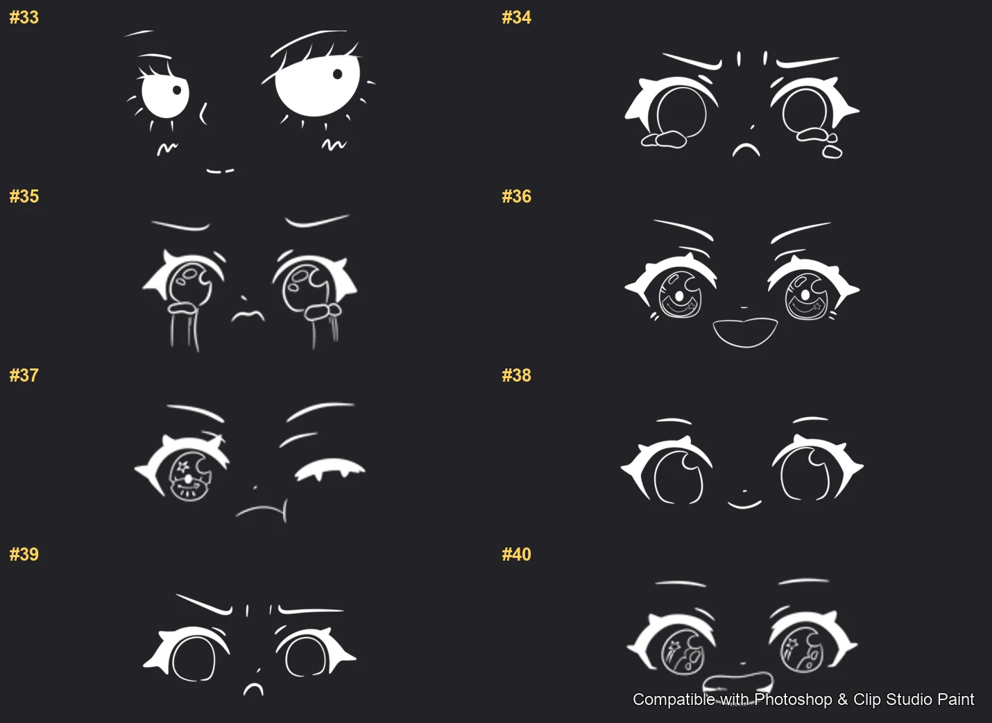 Manga Feels Photoshop & Clip Studio Paint brushes overview sheet 3