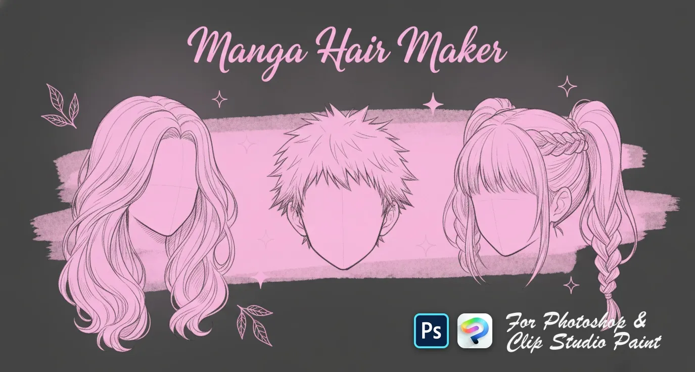 Manga Hair Maker Photoshop & Clip Studio Paint brush set cover