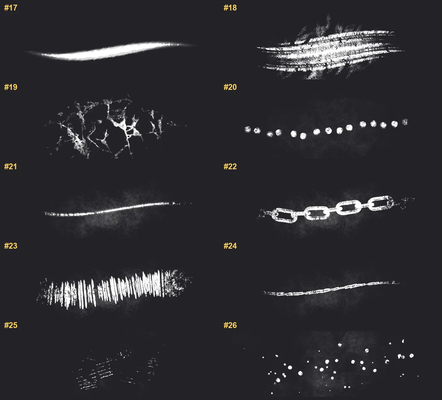 Metal Burning Foil Procreate brushes overview sheet 2