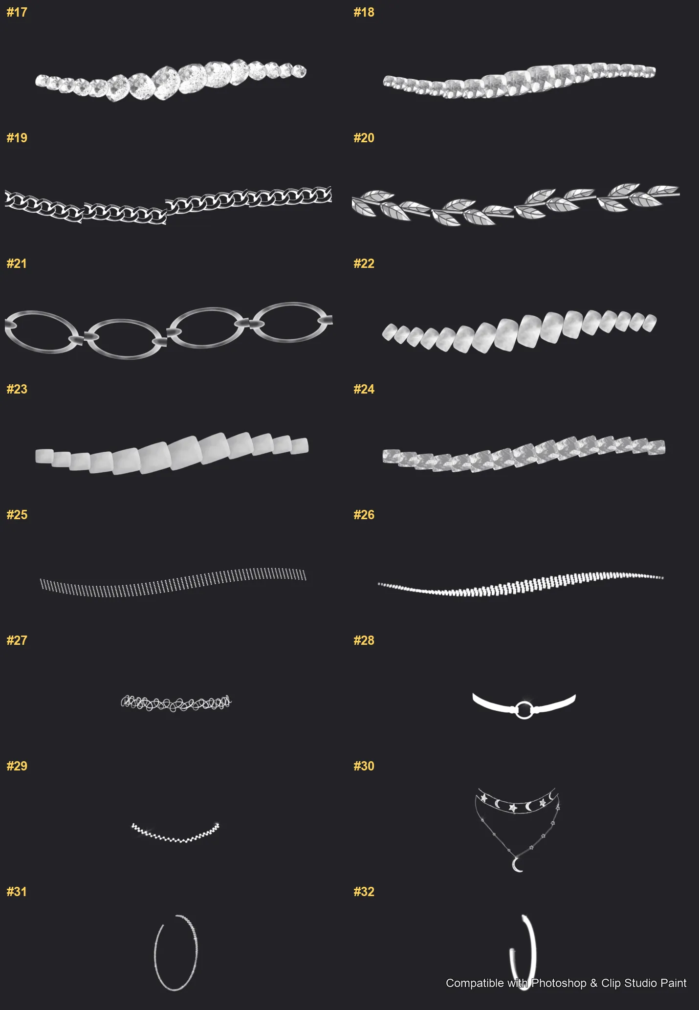 Necklace Studio Photoshop & Clip Studio Paint brushes overview sheet 2