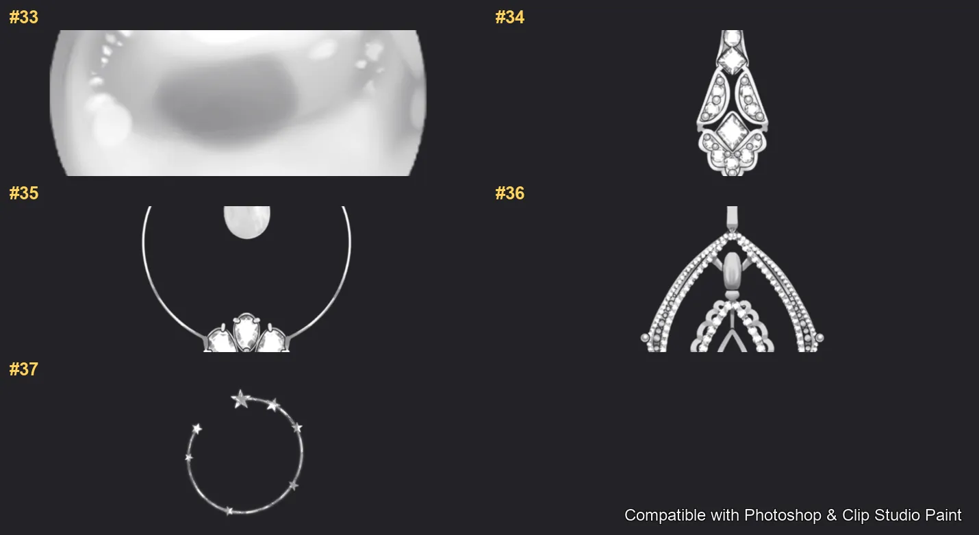 Necklace Studio Photoshop & Clip Studio Paint brushes overview sheet 3