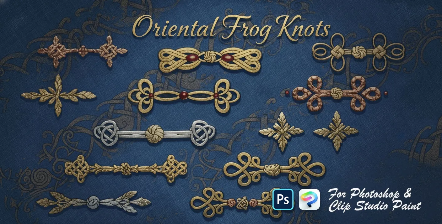 Oriental Frog Knots Photoshop & Clip Studio Paint brush set cover