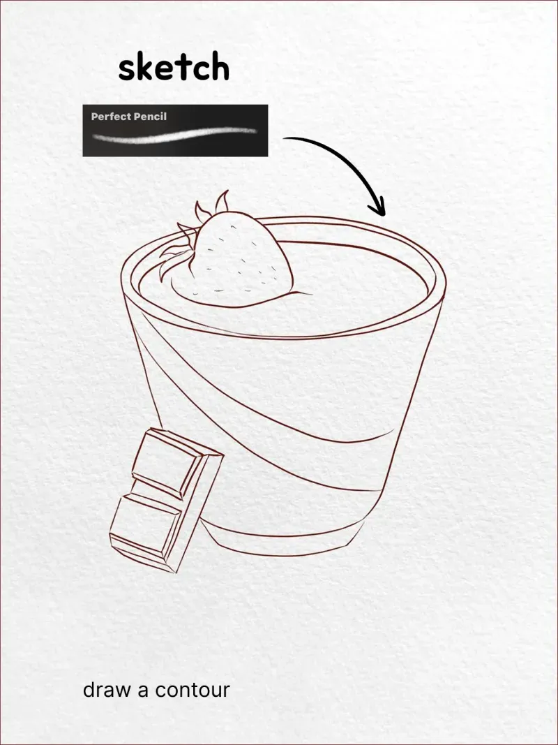 Step 1: Draw the contour — how to draw a panna cotta in Procreate