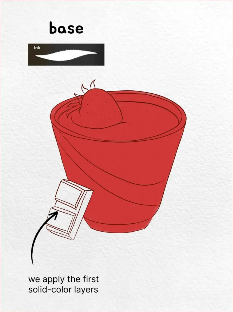 Step 2: Fill the first flat colours — how to draw a panna cotta in Procreate