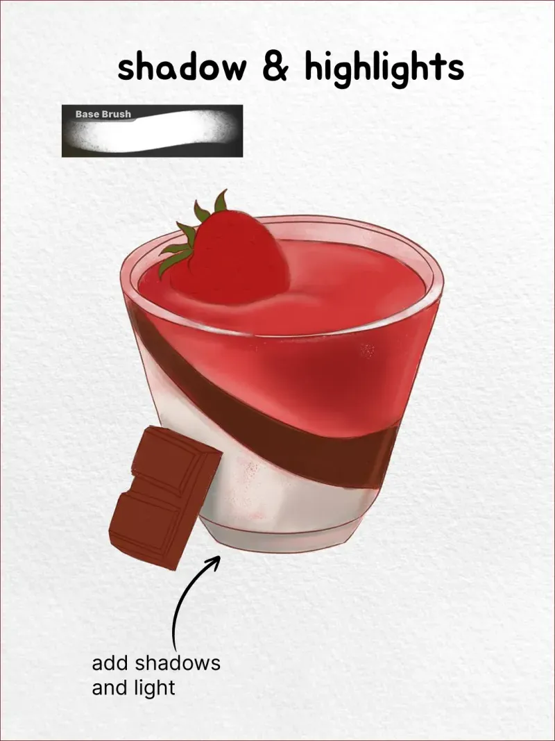 Step 5: Add shadows and light — how to draw a panna cotta in Procreate