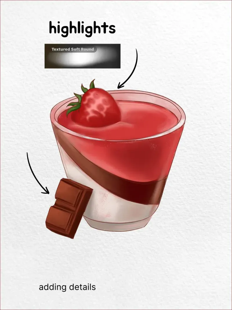 Step 6: Work the glass surface — how to draw a panna cotta in Procreate