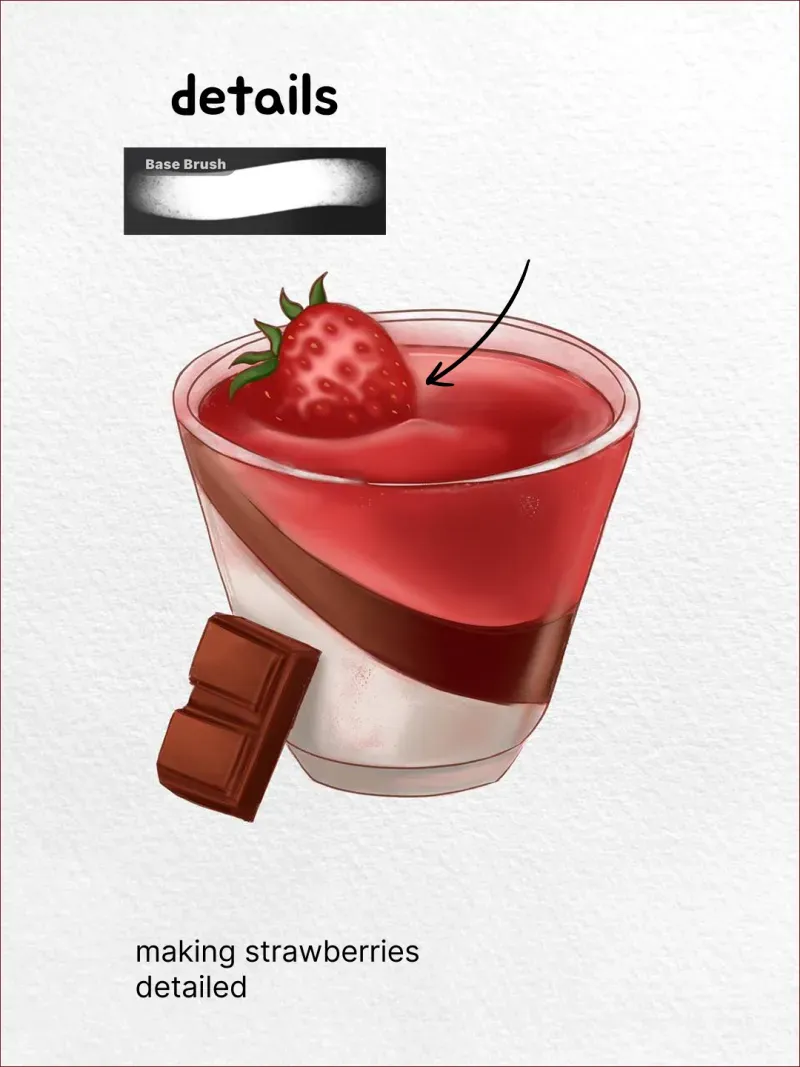 Step 7: Detail the strawberry — how to draw a panna cotta in Procreate