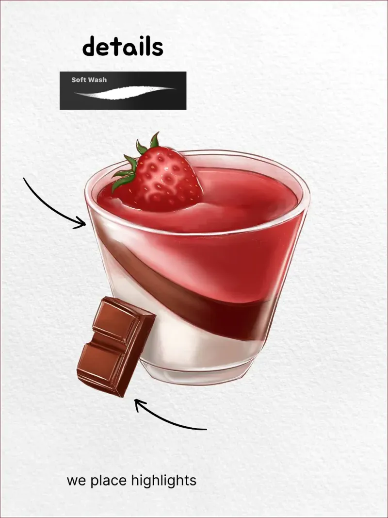 Step 8: Place the highlights — how to draw a panna cotta in Procreate