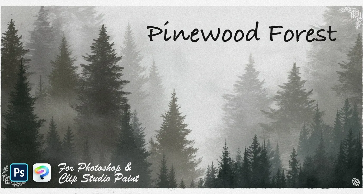 Pinewood Forest Photoshop & Clip Studio Paint brush set — 40 brushes, fantasy & landscape