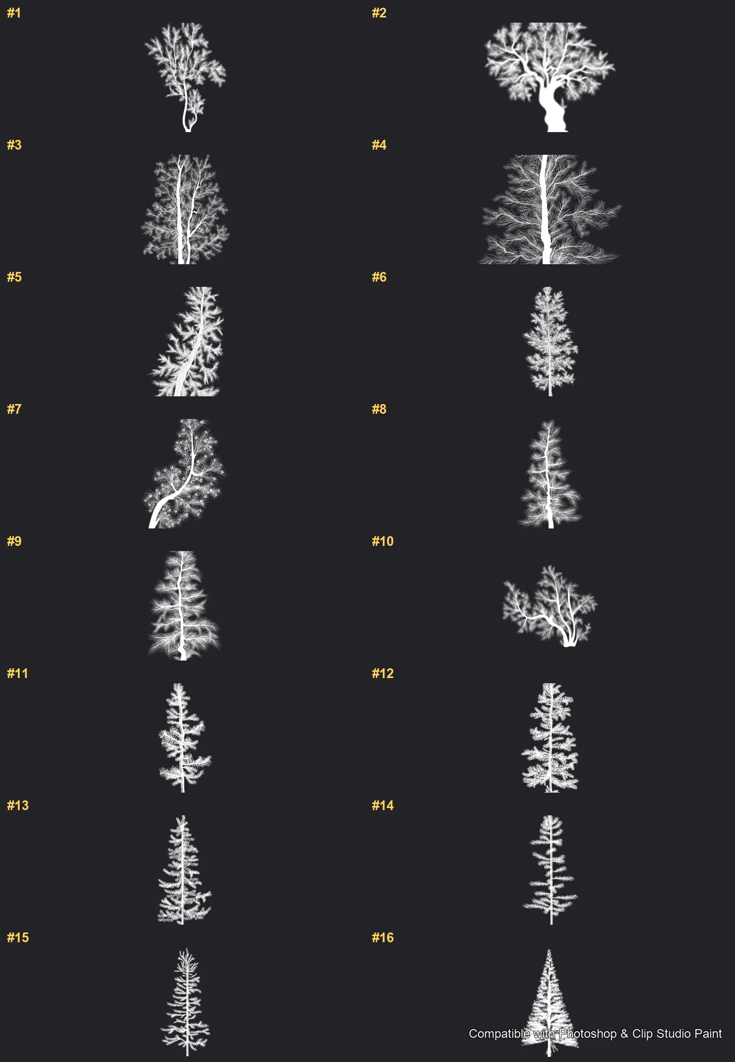 Pinewood Forest Photoshop & Clip Studio Paint brushes overview sheet 1