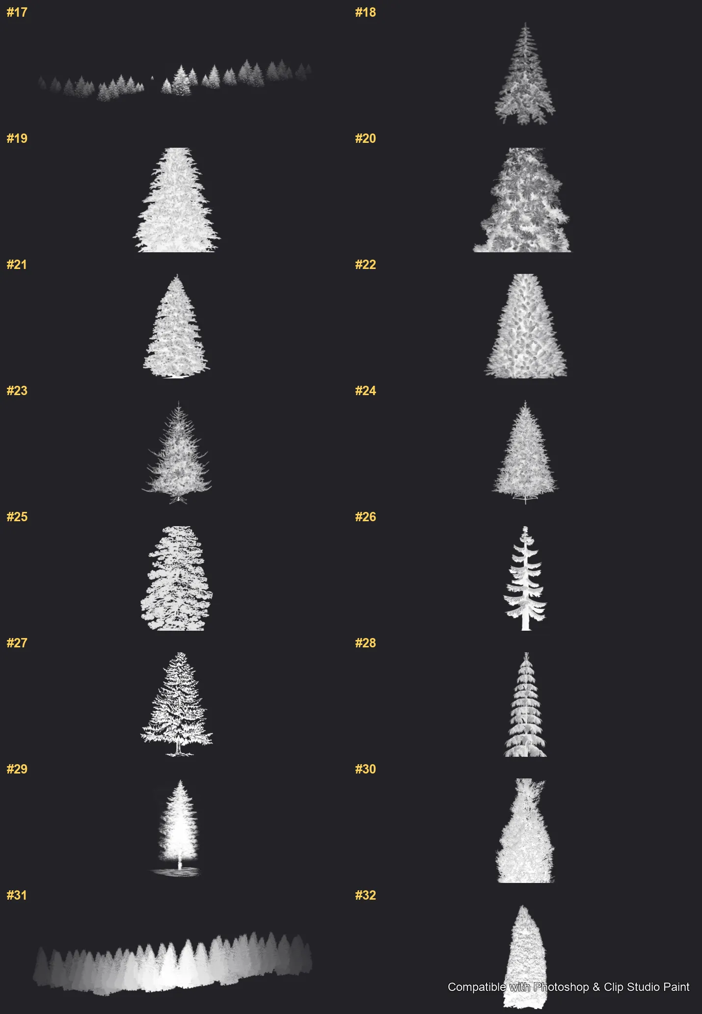 Pinewood Forest Photoshop & Clip Studio Paint brushes overview sheet 2