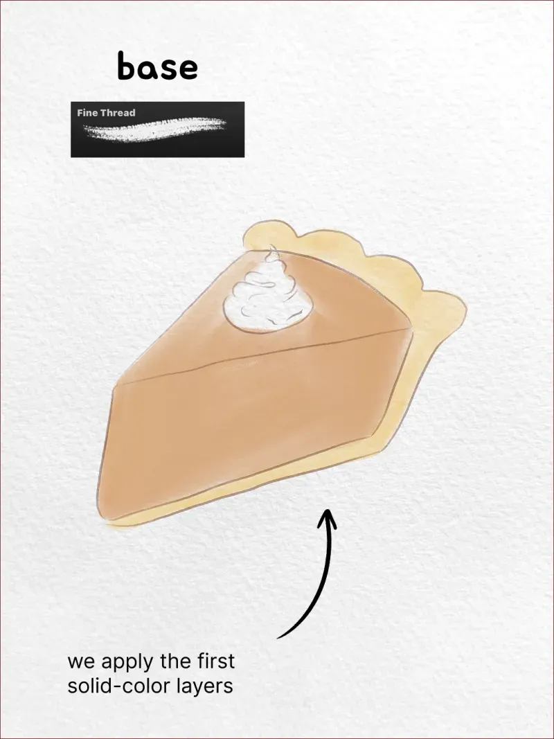 Step 2: Lay the base colours — how to draw a pumpkin pie in Procreate