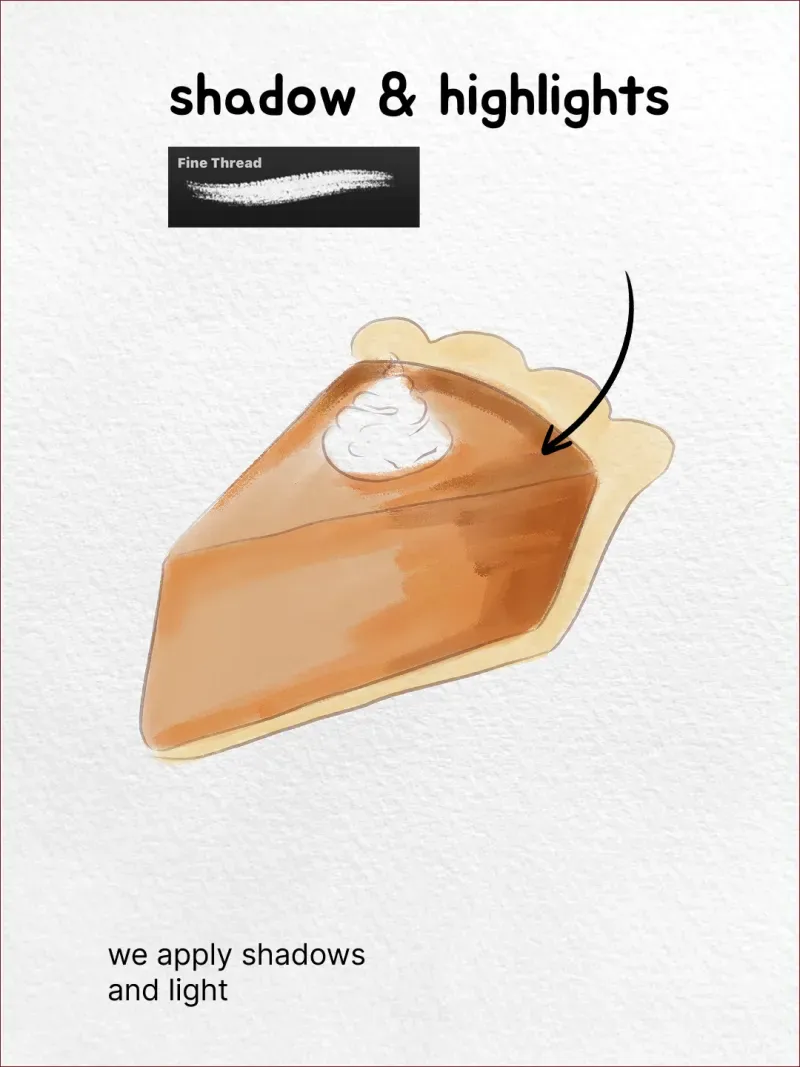 Step 3: Apply shadow and light — how to draw a pumpkin pie in Procreate