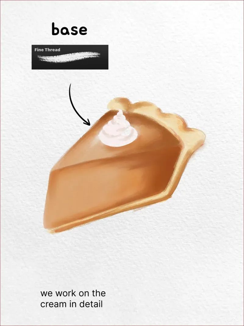 Step 5: Paint the cream in detail — how to draw a pumpkin pie in Procreate