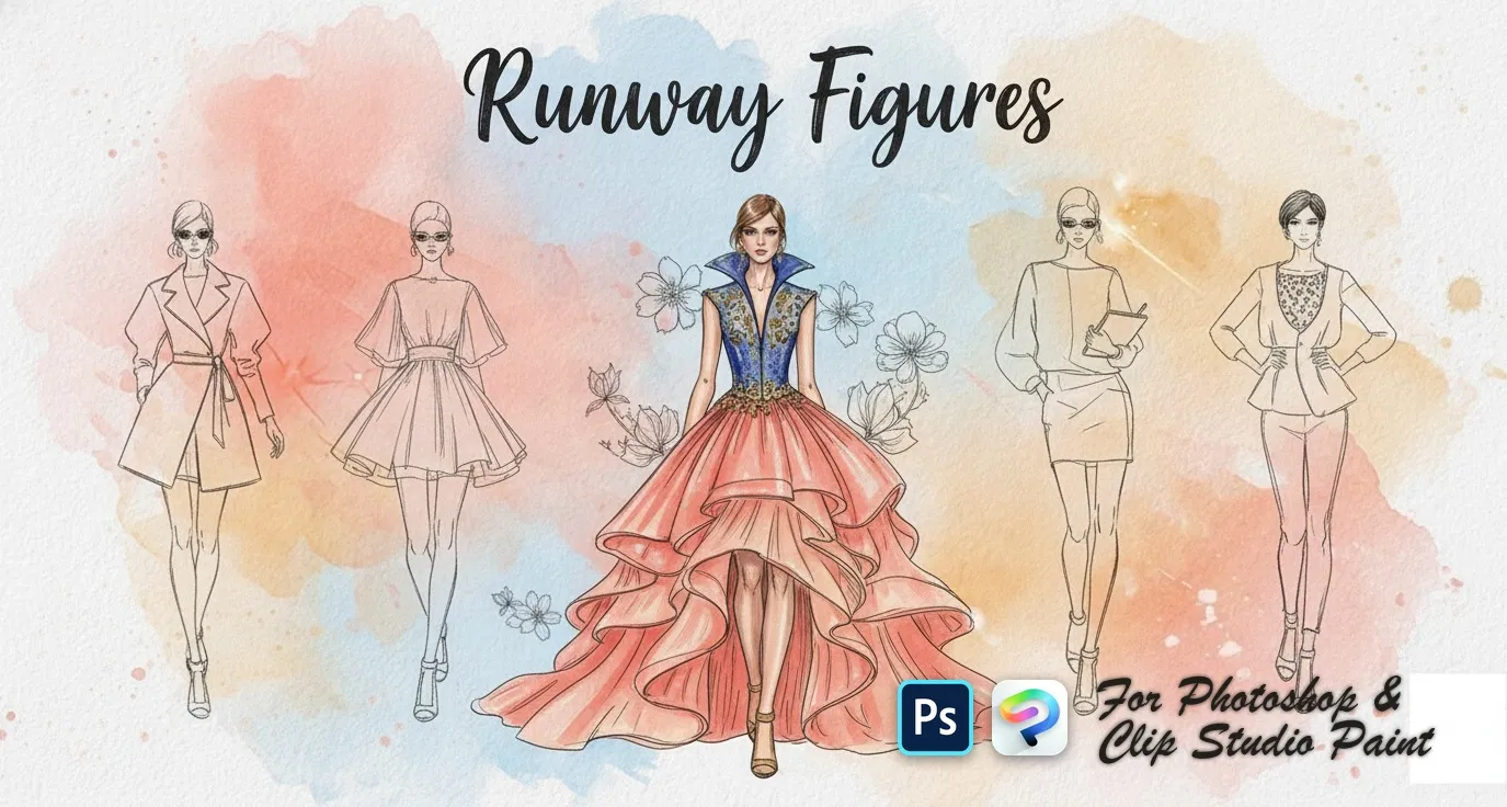 Runway Figures Photoshop & Clip Studio Paint brush set cover