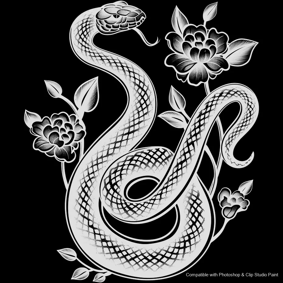Serpent Ink brush 50 of 100 — Photoshop & Clip Studio Paint .abr preview