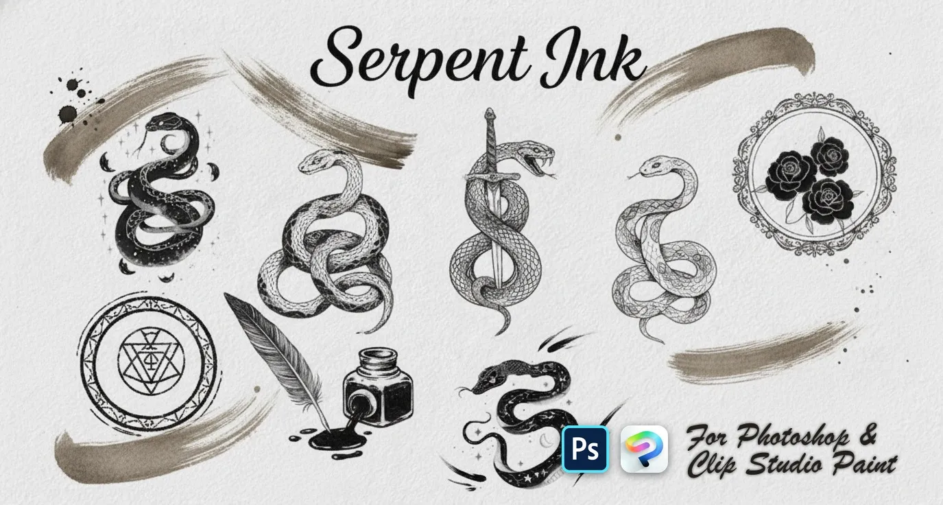Serpent Ink Photoshop & Clip Studio Paint brush set cover