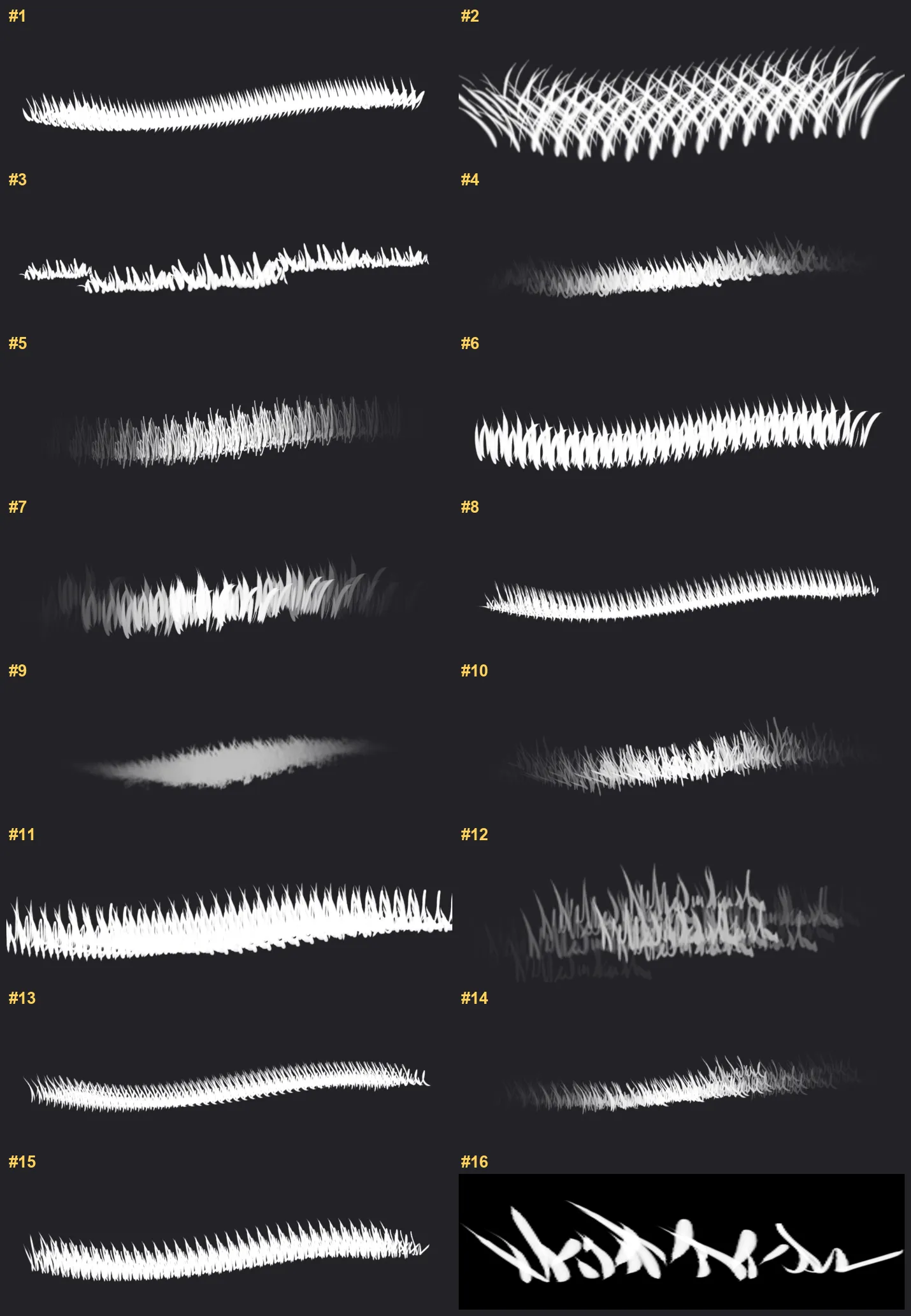 Single Grass Procreate brushes overview sheet 1