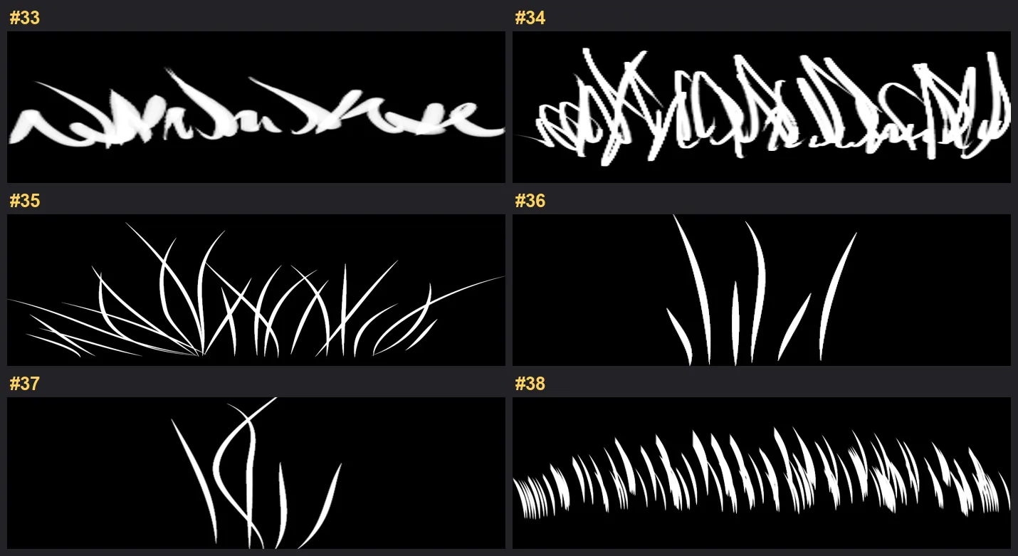 Single Grass Procreate brushes overview sheet 3