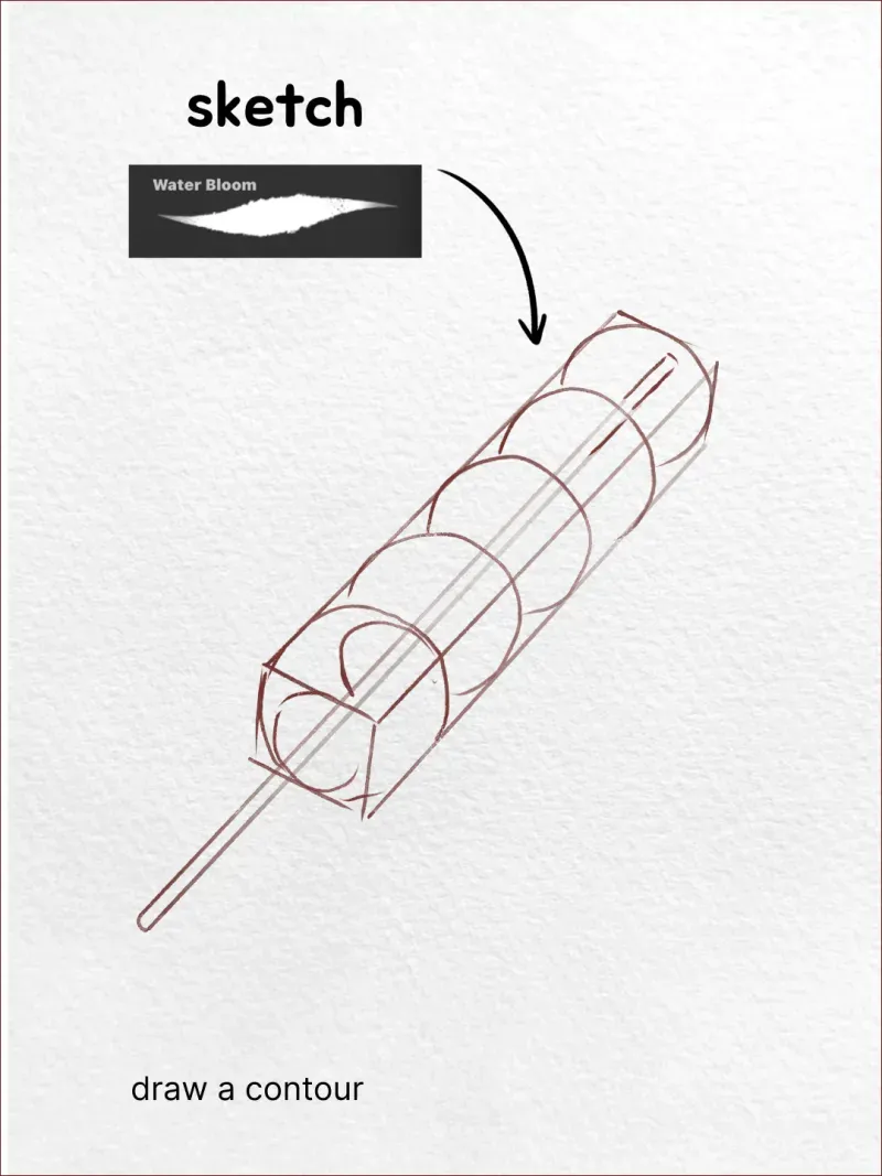 Step 1: Sketch the outline — how to draw a tanghulu in Procreate