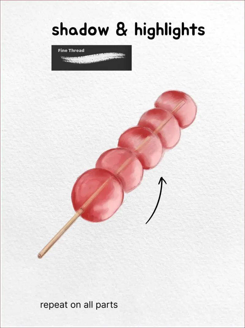 Step 4: Repeat on every sphere — how to draw a tanghulu in Procreate