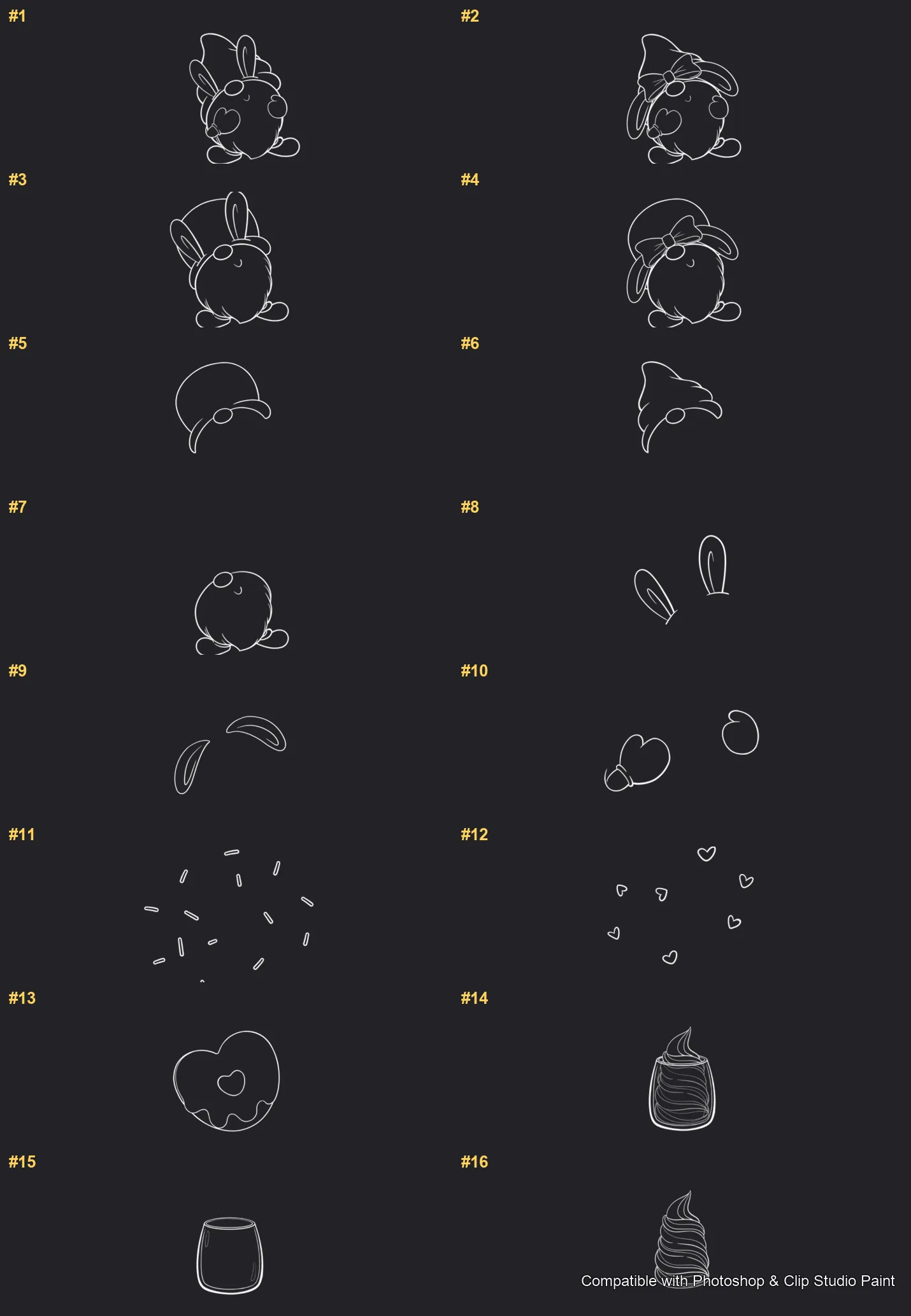 Tasty Bites Photoshop & Clip Studio Paint brushes overview sheet 1