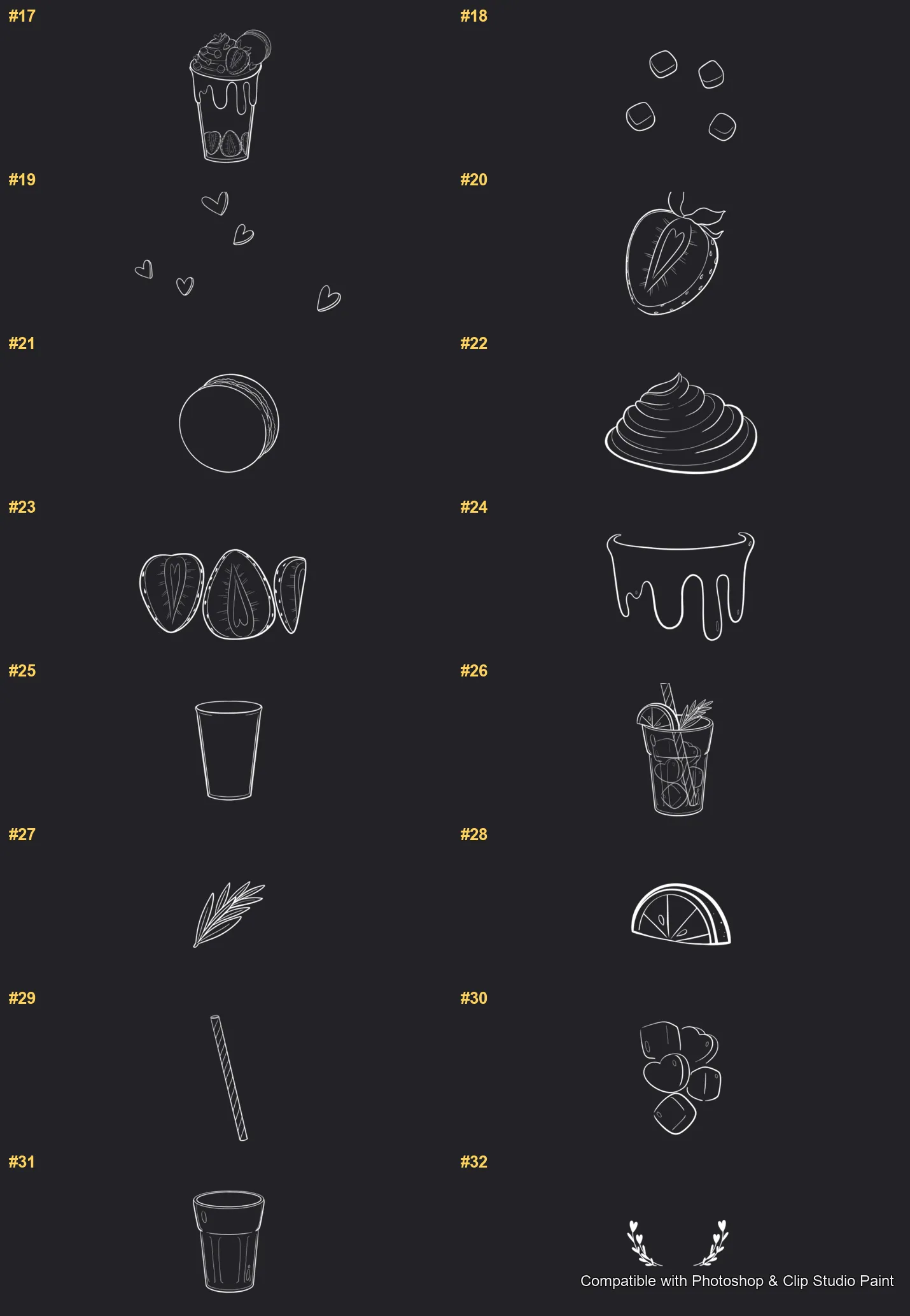 Tasty Bites Photoshop & Clip Studio Paint brushes overview sheet 2