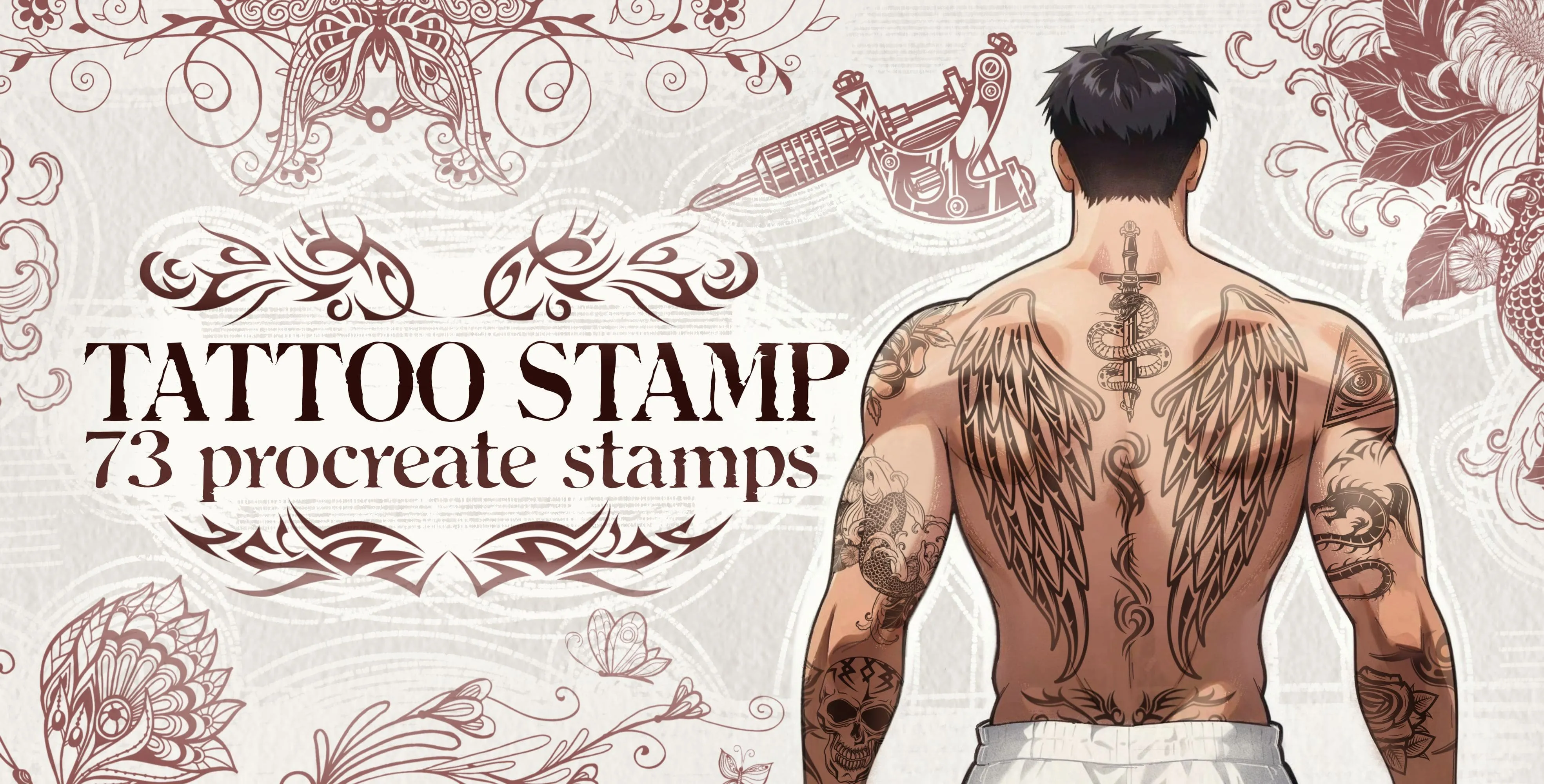 Tattoo Stamp Procreate brush set — 74 brushes, tattoo