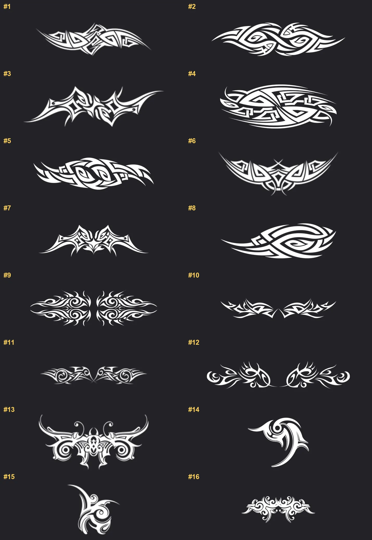 Tattoo Stamp Procreate brushes overview sheet 1