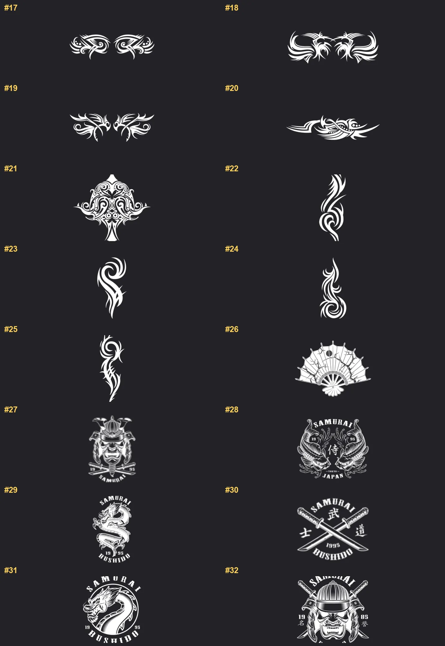 Tattoo Stamp Procreate brushes overview sheet 2