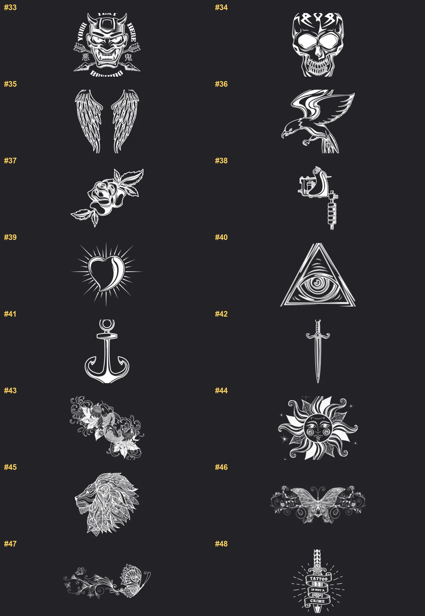 Tattoo Stamp Procreate brushes overview sheet 3