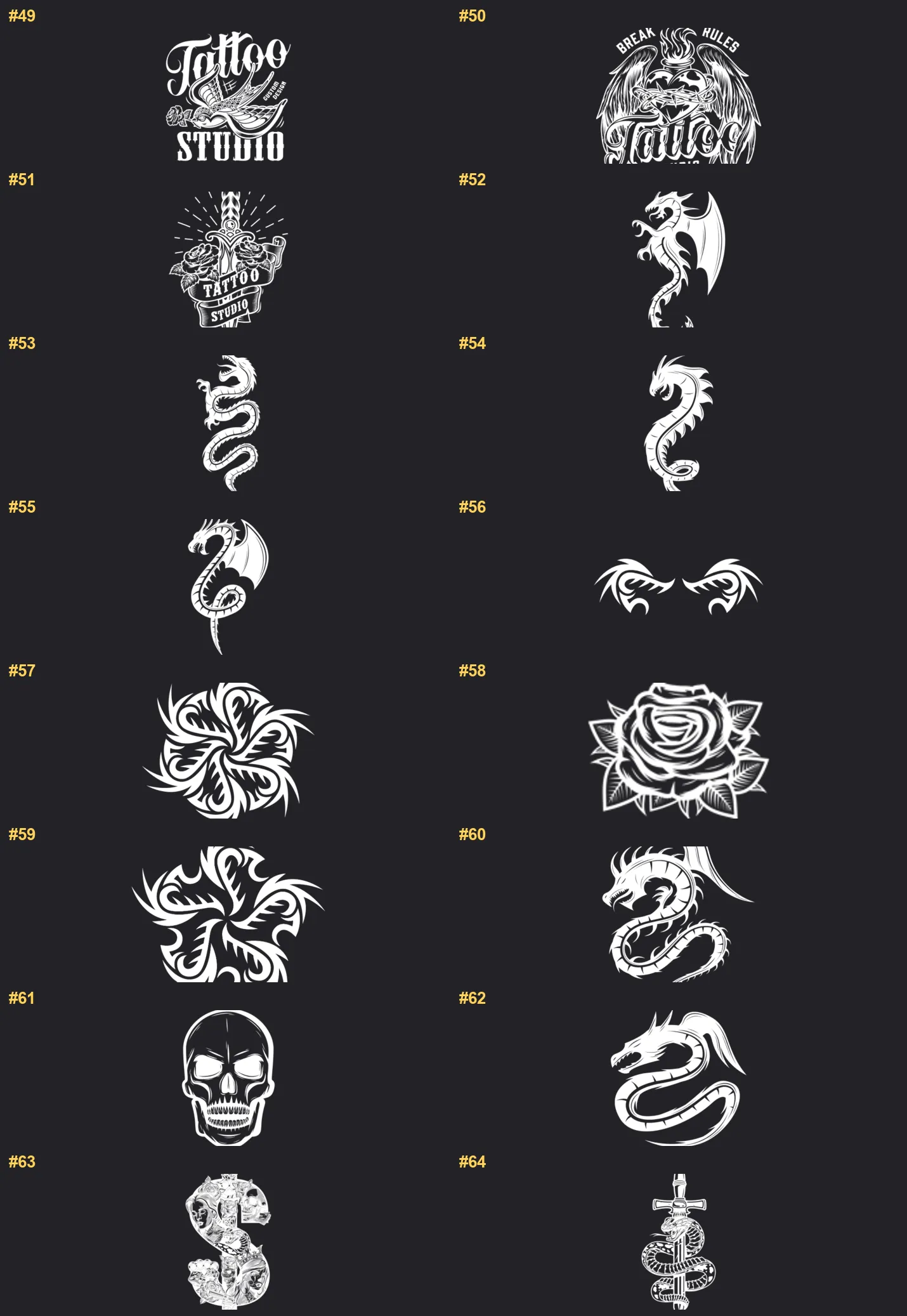 Tattoo Stamp Procreate brushes overview sheet 4
