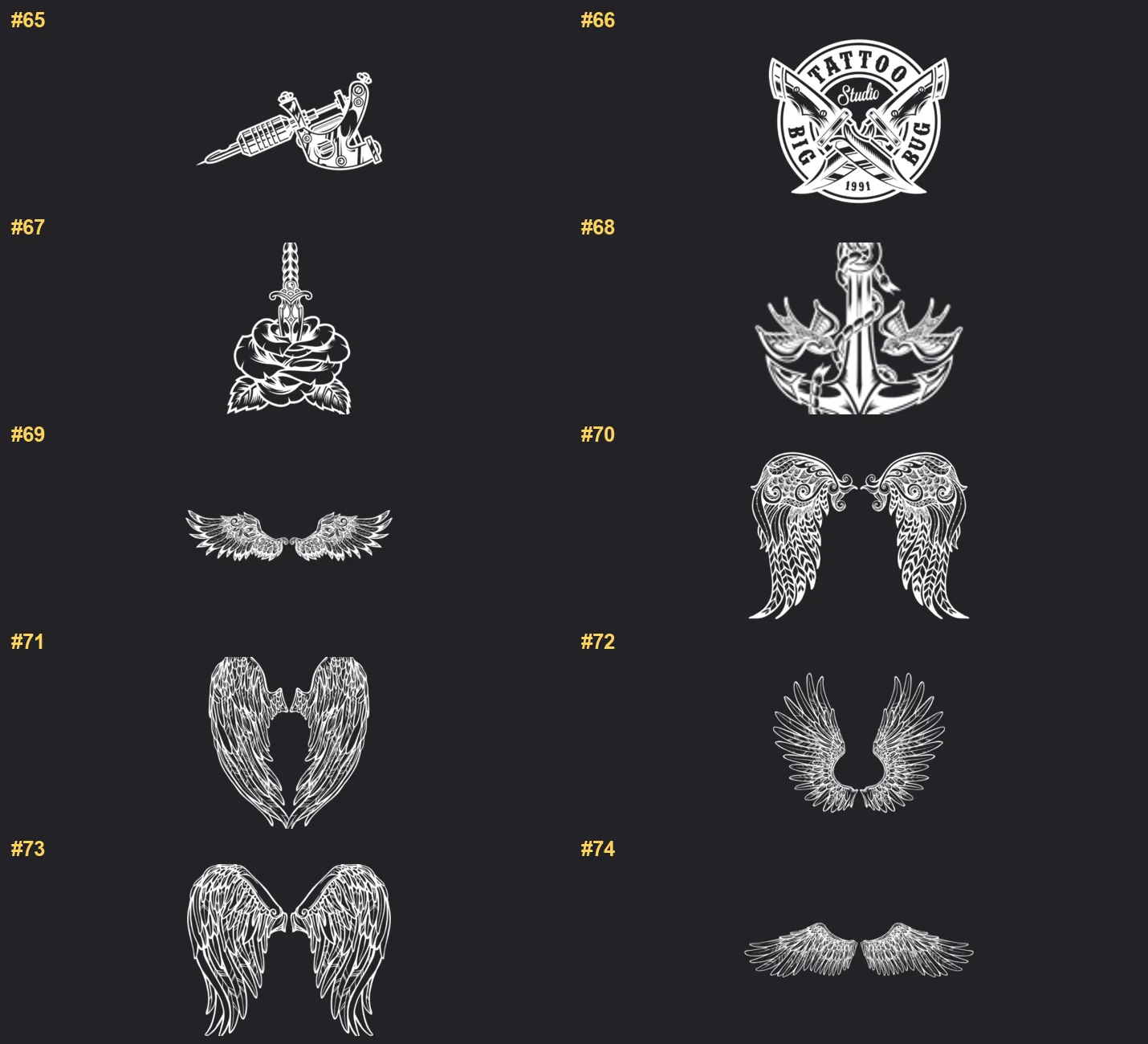 Tattoo Stamp Procreate brushes overview sheet 5