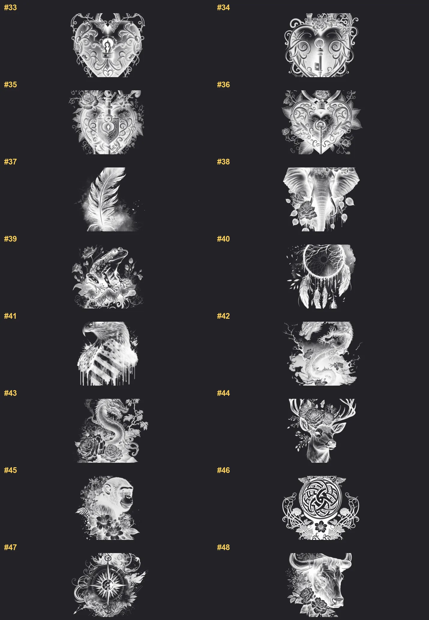 Tattooset Procreate brushes overview sheet 3