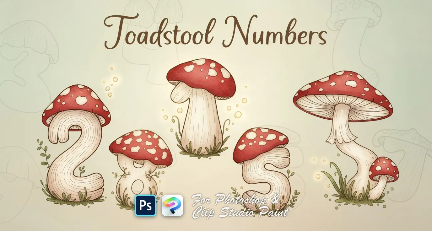 Toadstool Numbers Photoshop & Clip Studio Paint brush set cover