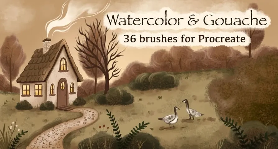 Watercolor & Gouache Procreate brush set cover