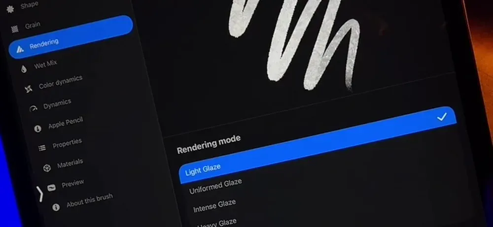 Switch the Rendering mode to Light Glaze — How to Make Your Own Procreate Brush on iPad