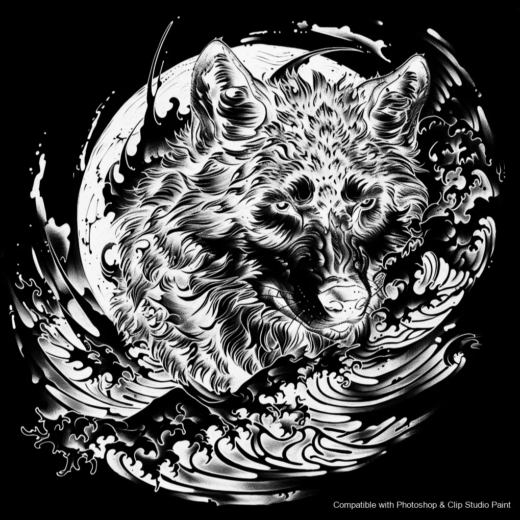 Wolf Ink brush 34 of 100 — Photoshop & Clip Studio Paint .abr preview