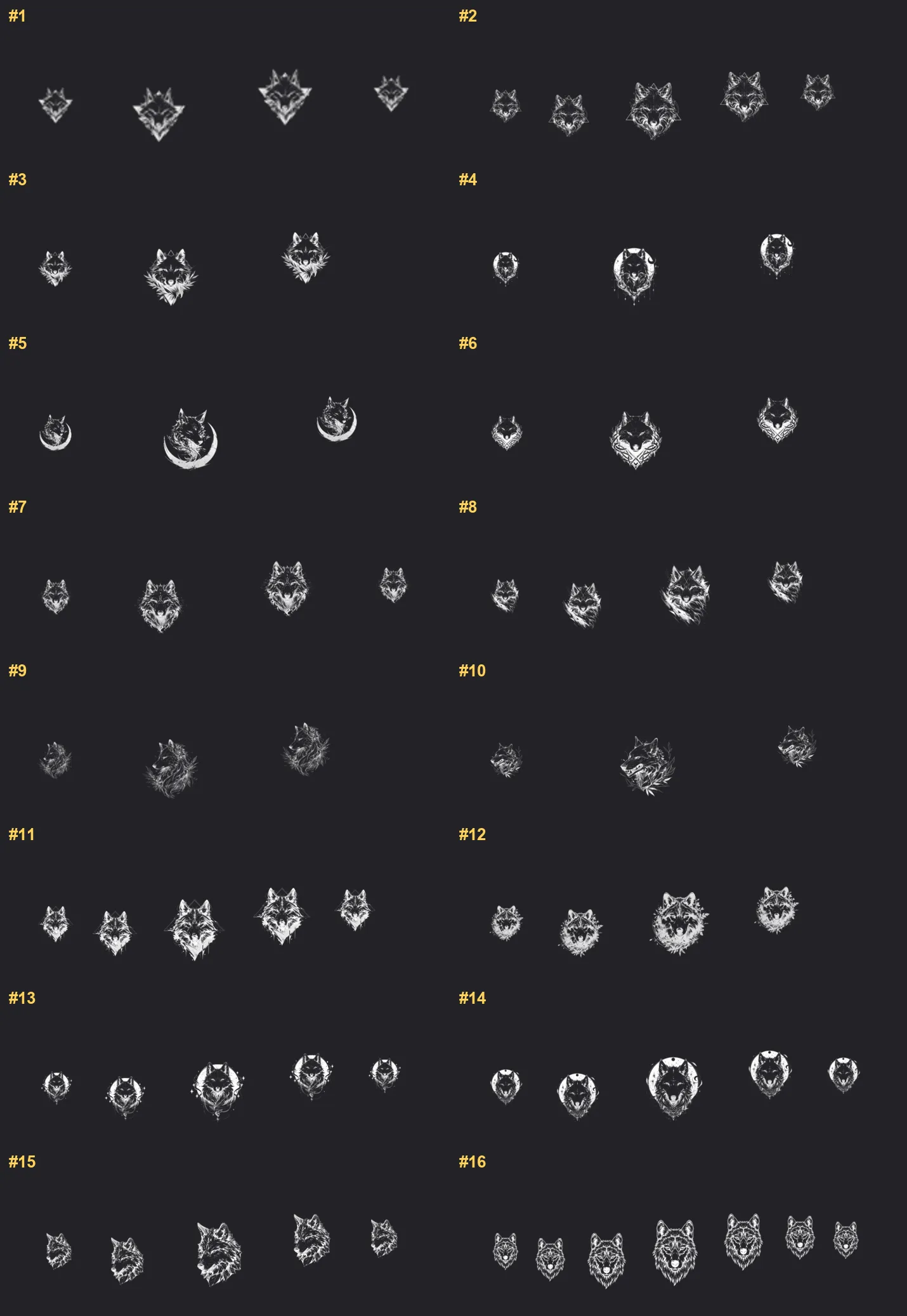 Wolf Tattoo Procreate brushes overview sheet 1