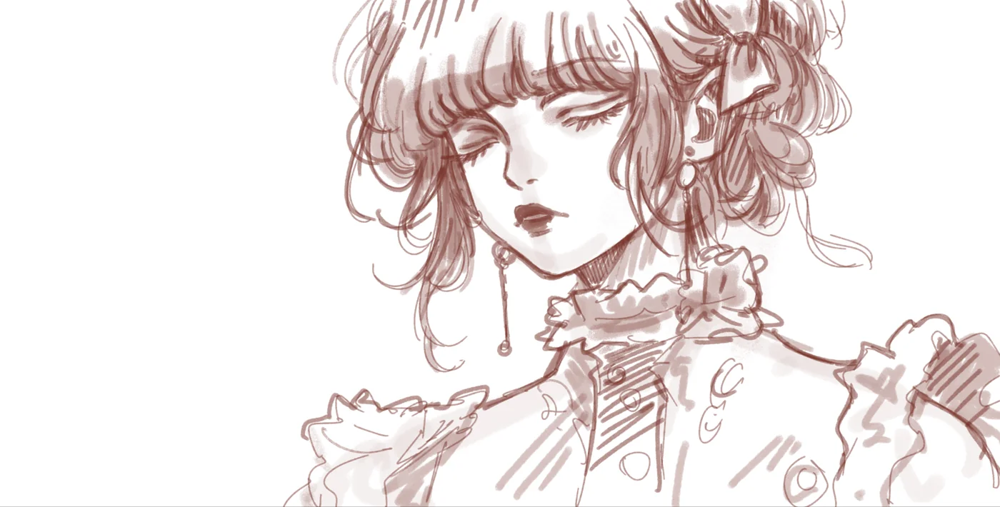 Ink-and-wash portrait — starting sketch in Procreate