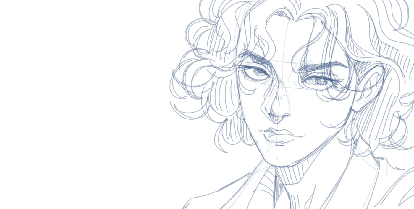Inked portrait — starting sketch in Procreate